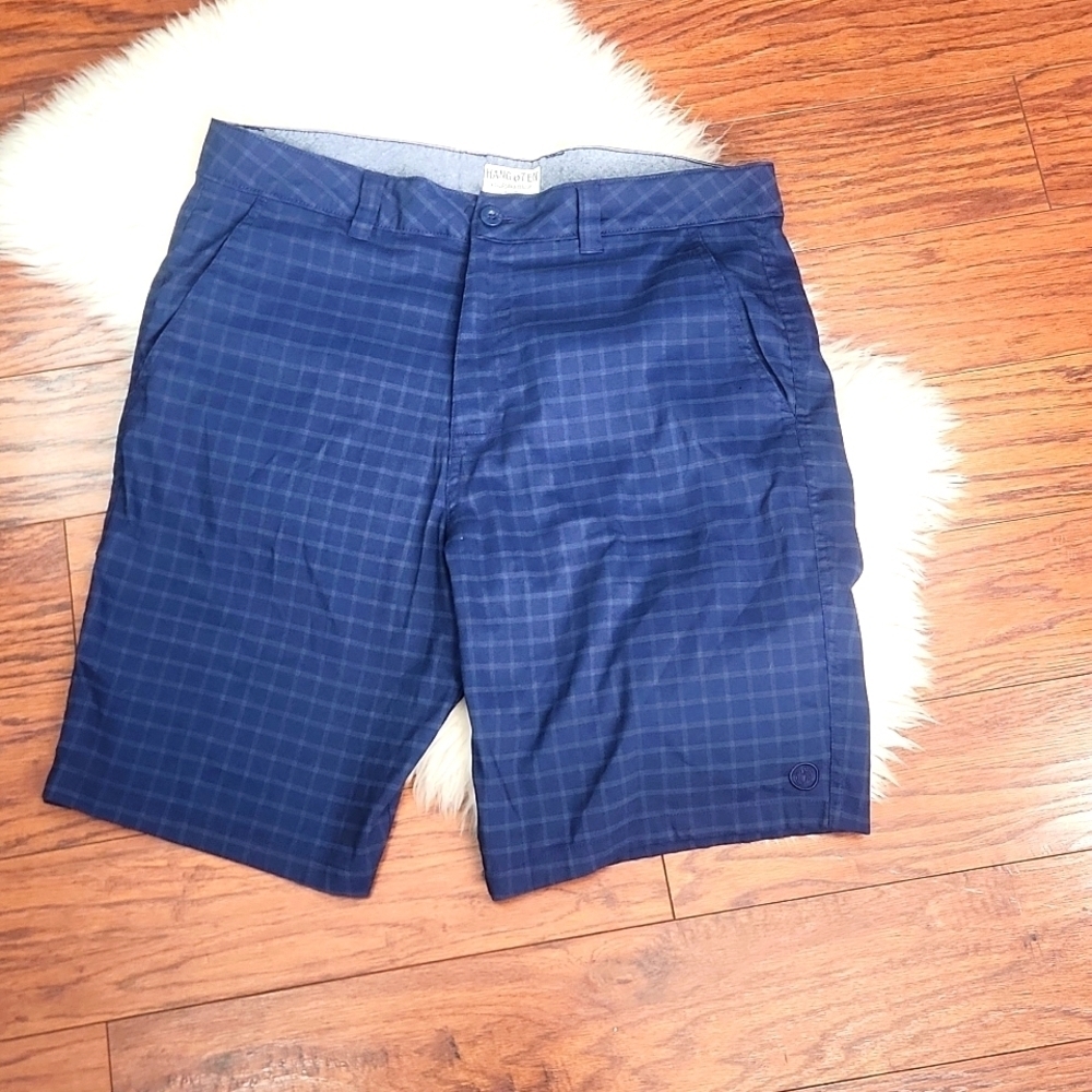 Mens Hang Ten Navy Plaid Flat Front Shorts